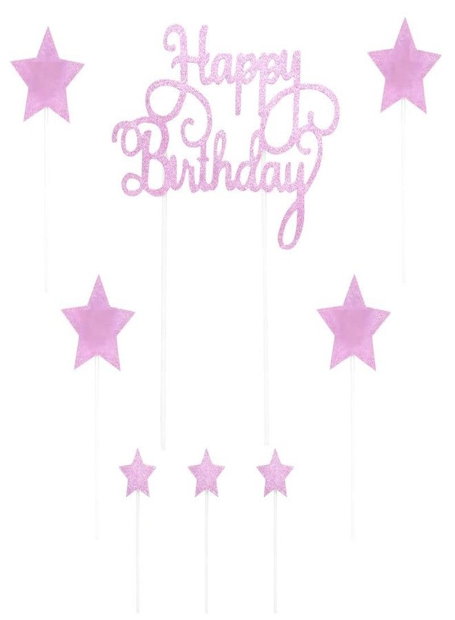 Juzfun Cake Toppers for Party Decoration Birthday Cupcake Pink Star Design | Size: 10 cm - Image 2